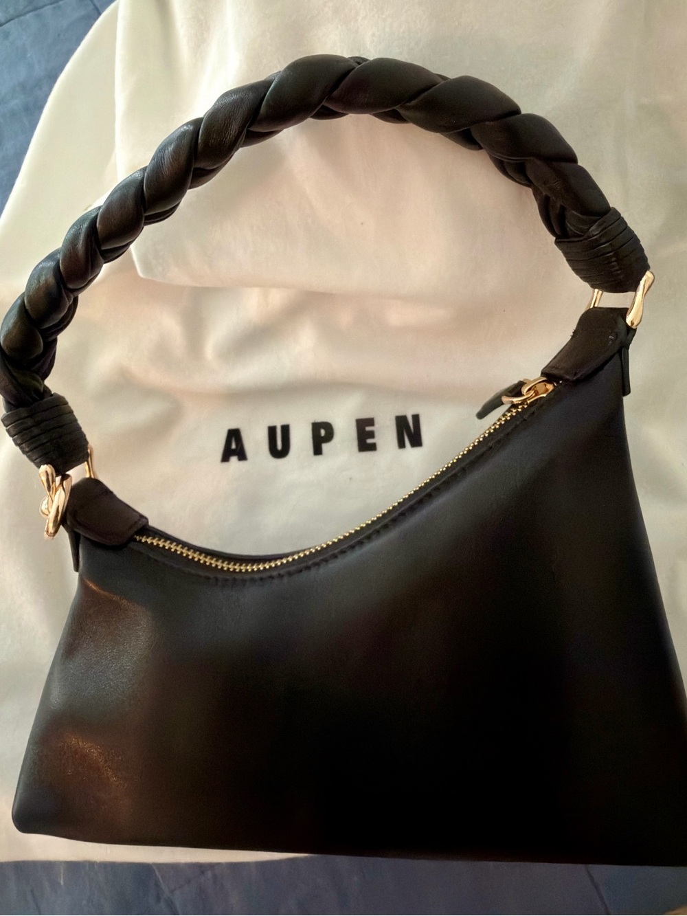 AUPEN Black Braided-Handle Shoulder Bag